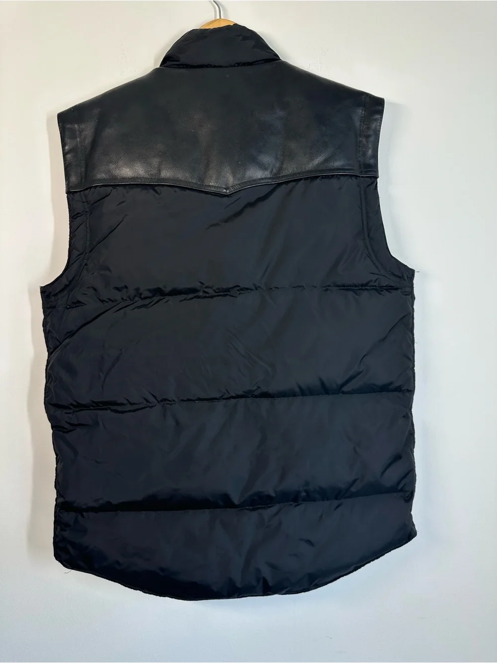 Schott Black Leather Yoke Puffer Vest – Size Medium